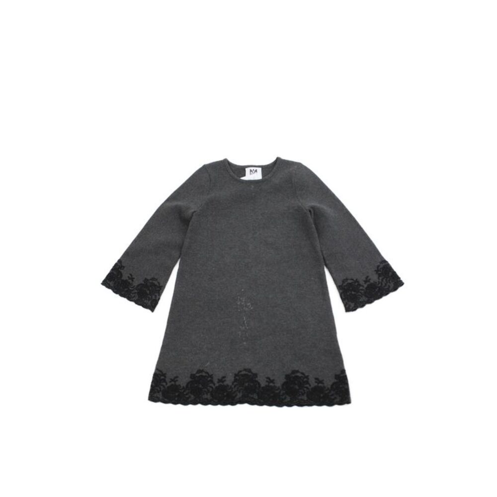 Milly Round Neck Long Sleeves Embroidered A-Line Dress Gray Size 6/7